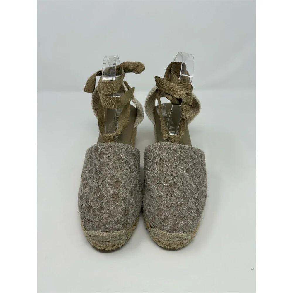 Viscata Barcelona Womens Espadrille Wedge Heels Beige Lace Up Almond Toe Size 40